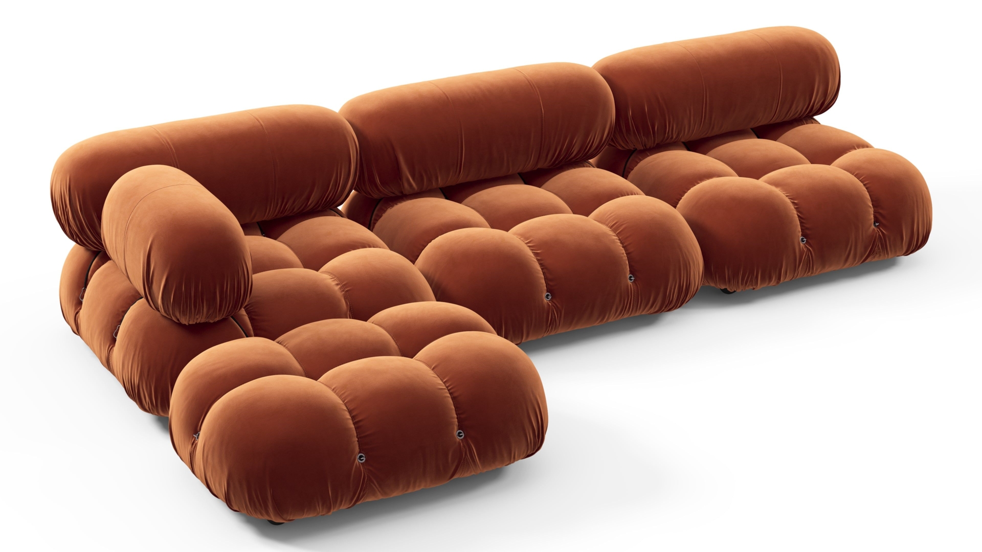 Belia Sectional, Three Seater, Left Chaise, Modular Sofa, Spice Velvet, Camaleonda Style