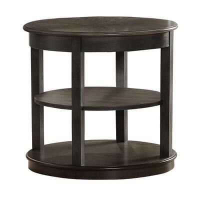 Benjara 21 in. Gray Brown Round Wood End Table with Open Shelves