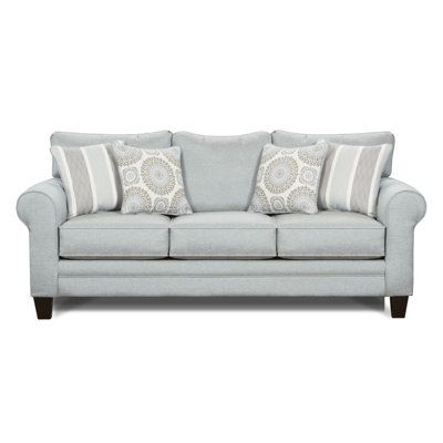 Blue Fabric Rolled Arm Sofa | Sand & Stable Aurora 88" Rolled Arm Sofa w / Reversible Cushions Other Performance Fabrics in Blue | 38 H x 88 W x 37 D in | Wayfair