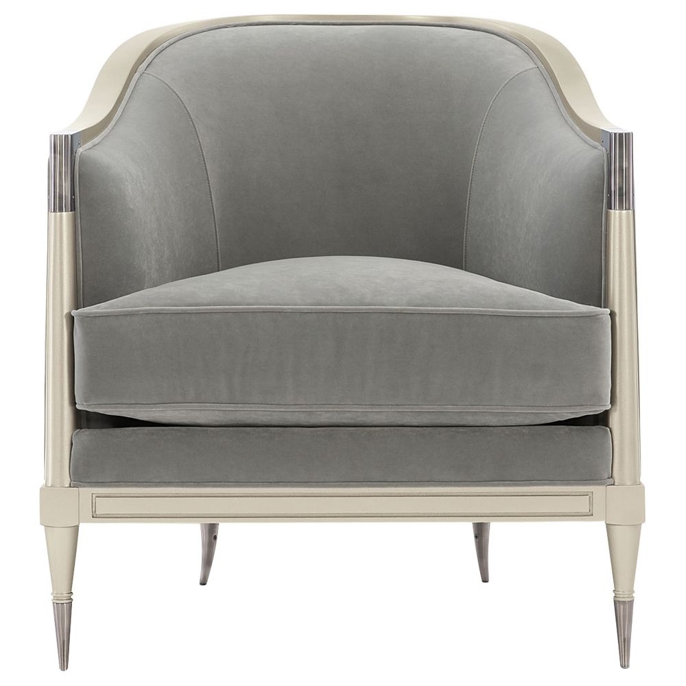 Caracole Splash of Flash French Grey Upholstered Silver Birch Wood Barrel Chair | Grey/Silver |