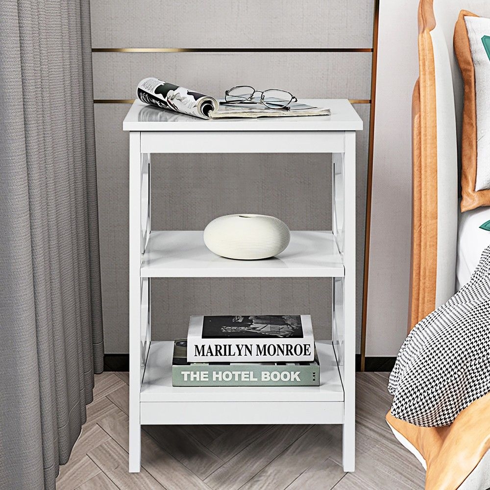 Costway 3-tier Nightstand Sofa Side End Accent Table Storage Display Shelf White