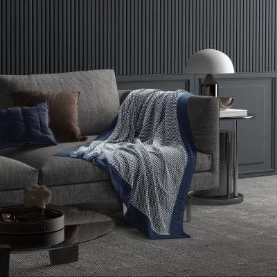 COZY TYME Cortez Navy 2 Tone Acrylic 50 in. x 60 in. Throw Blanket, Blue