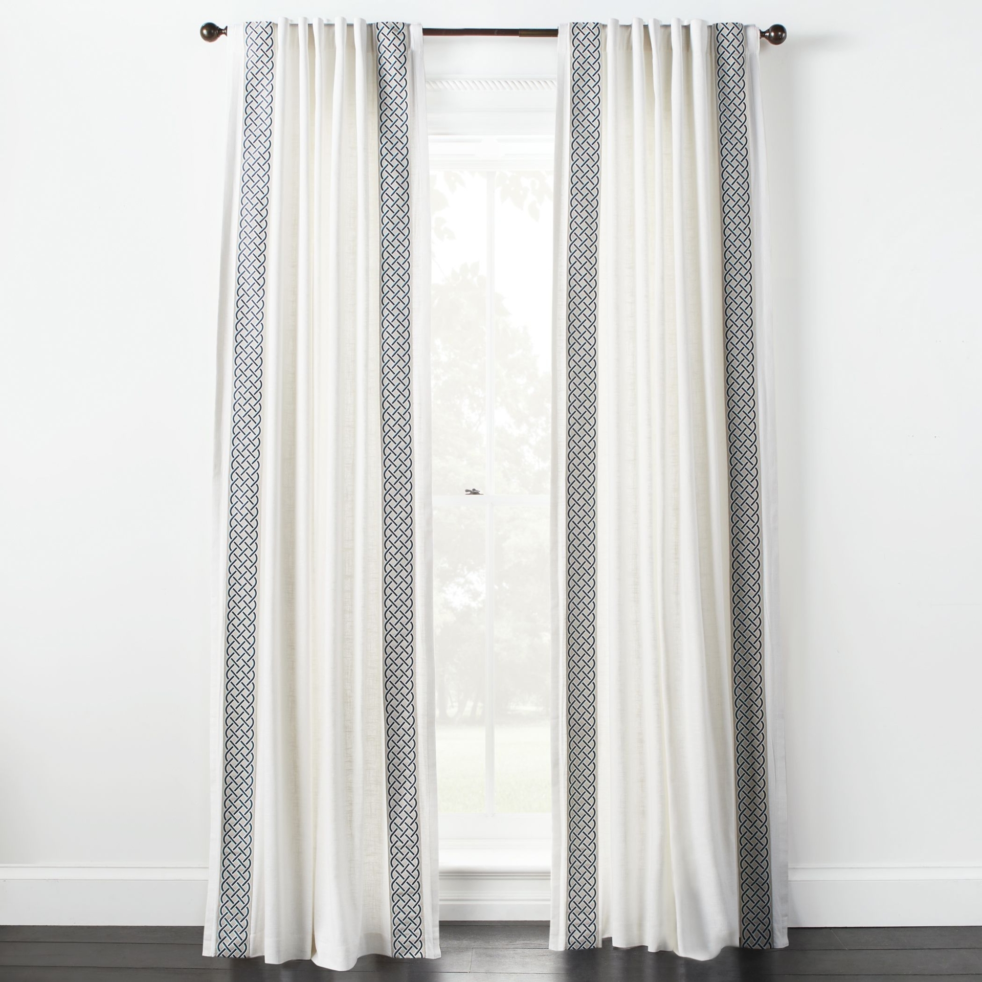 Custom Chloe Border Window Panel - Jacquard Braided Inverted Pleat Single Lining 96"