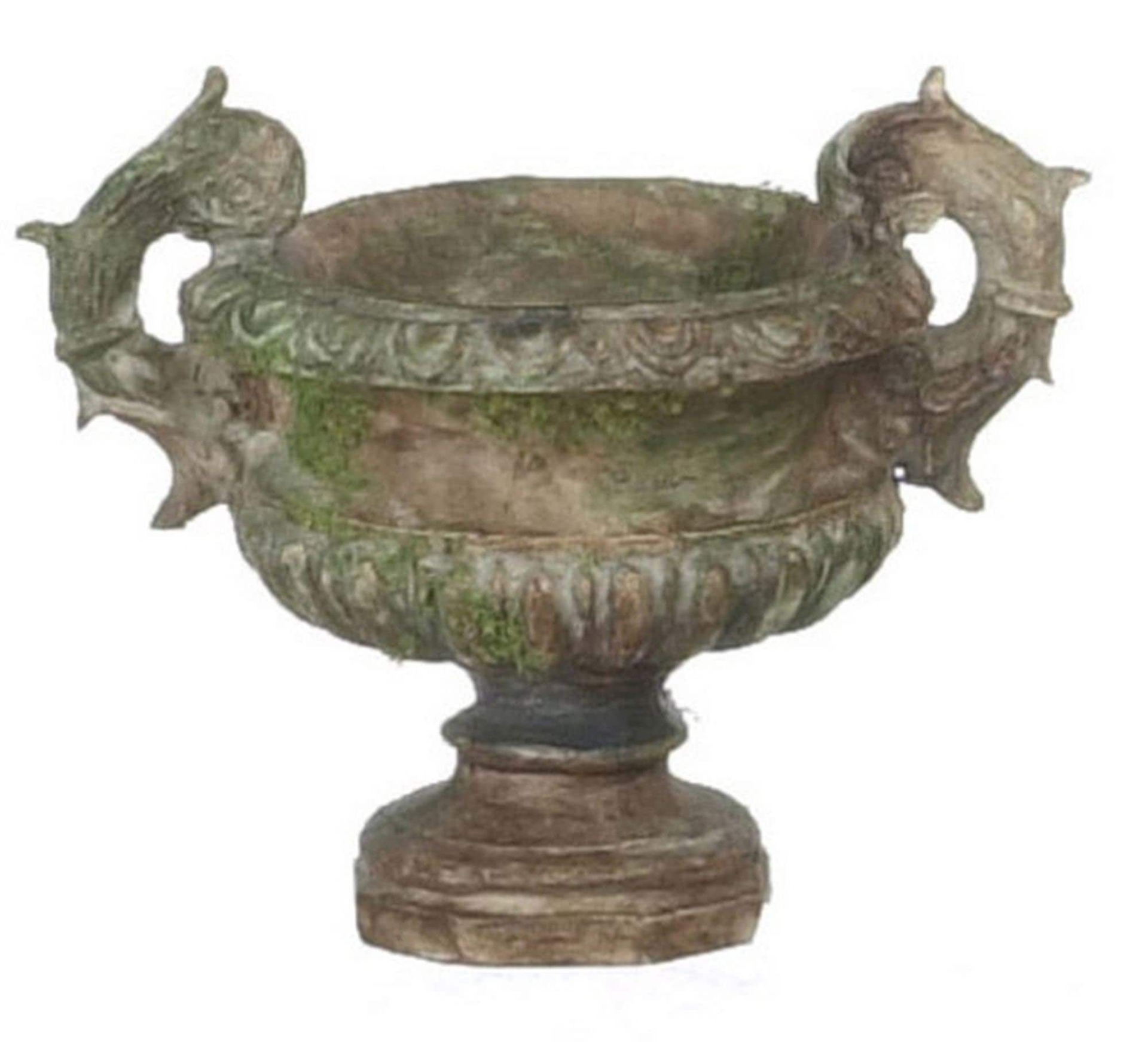 Dollhouse Miniature Aged Brown Urn w/Moss