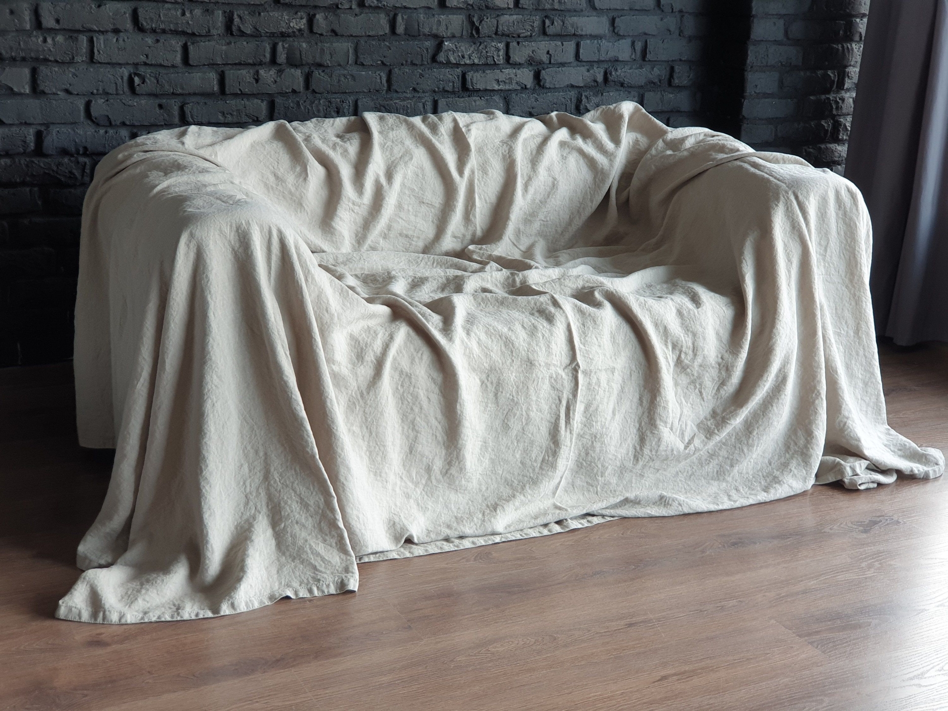 Extra Large Linen Sofa Cover Armchair Couch Cover Linen Slipcover Cloth Couch Cover Bed Cover Bedspread Linen Coverlet Custom Size Throw