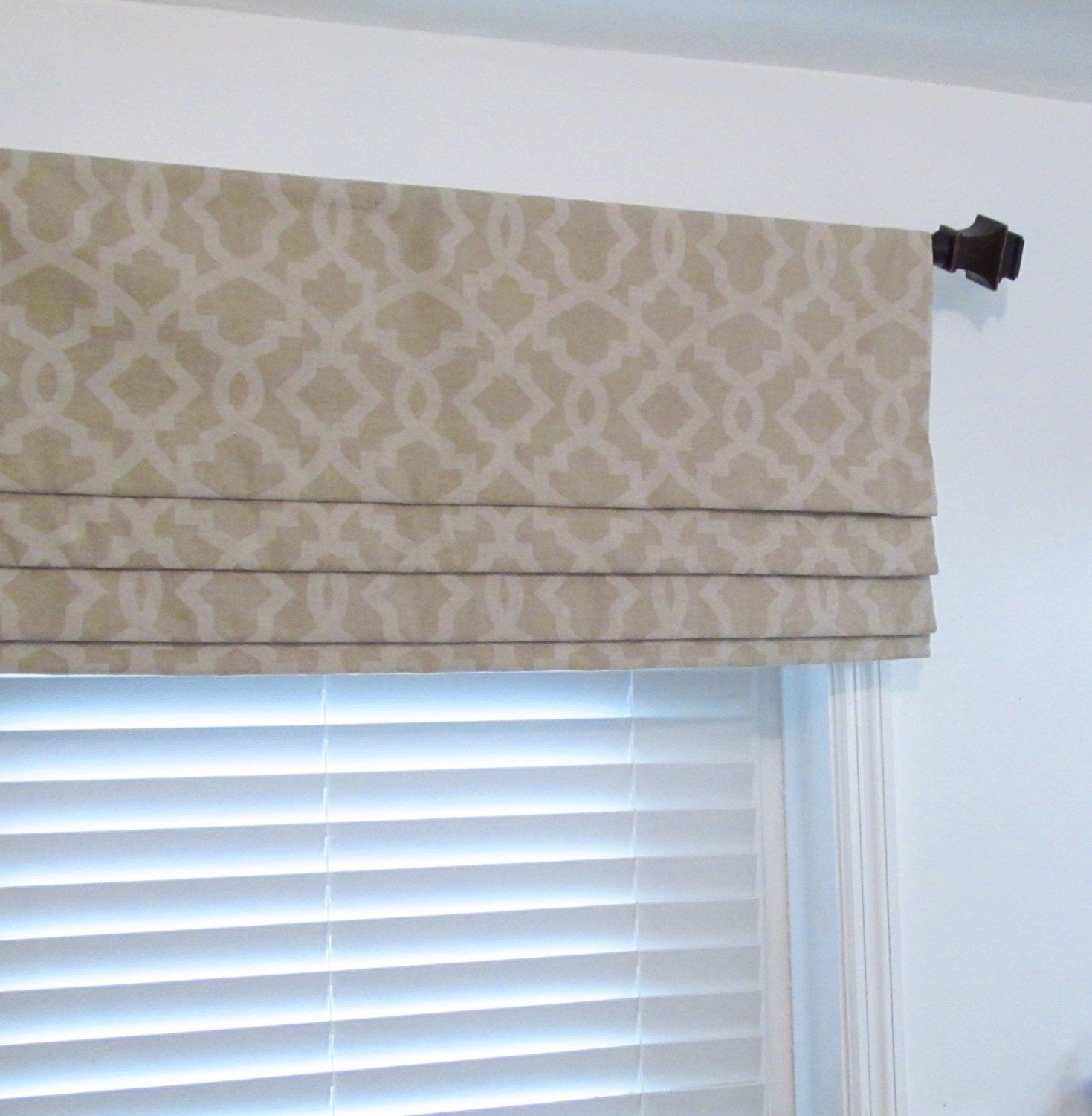 Faux Roman Shade/ Lined Mock Roman Valance/ Fake Roman Shade/ Sheffield Blend Linen Cloud Oatmeal-White / Custom Sizing Available! #224