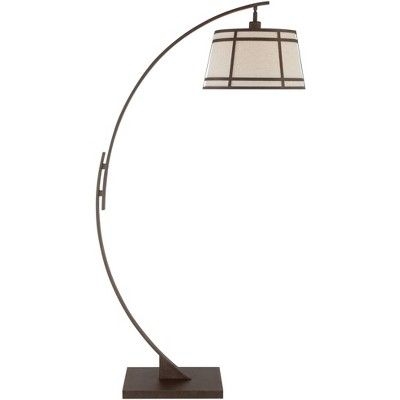 Franklin Iron Works Rustic Arched Floor Lamp 70.5" Tall Bronze Metal Tapered Burlap Drum Shade Living Room Reading House Bedroom Home Office