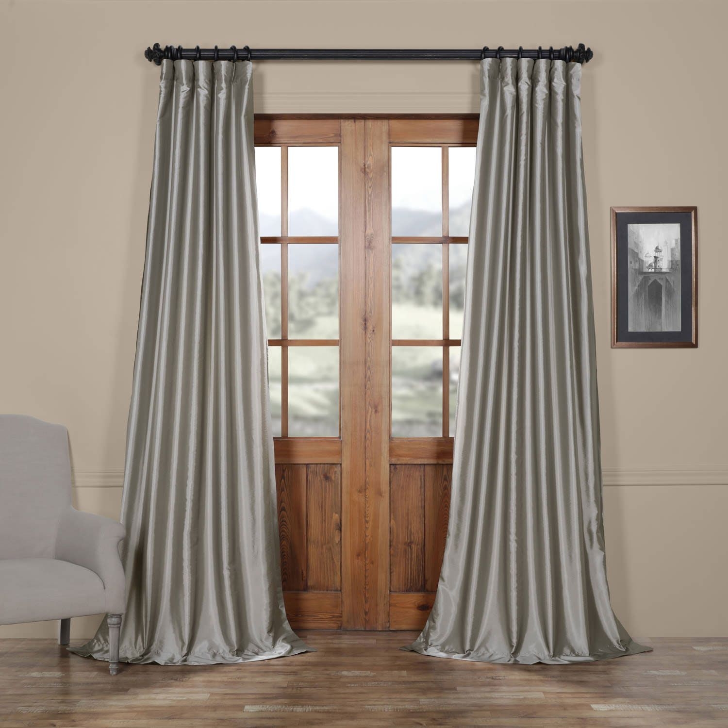 Half Price Drapes PTCH-JTSP112-120 Faux Silk Taffeta Single Panel Curtain 50 x 120 in Platinum Grey, Luxury & Glam | Bellacor