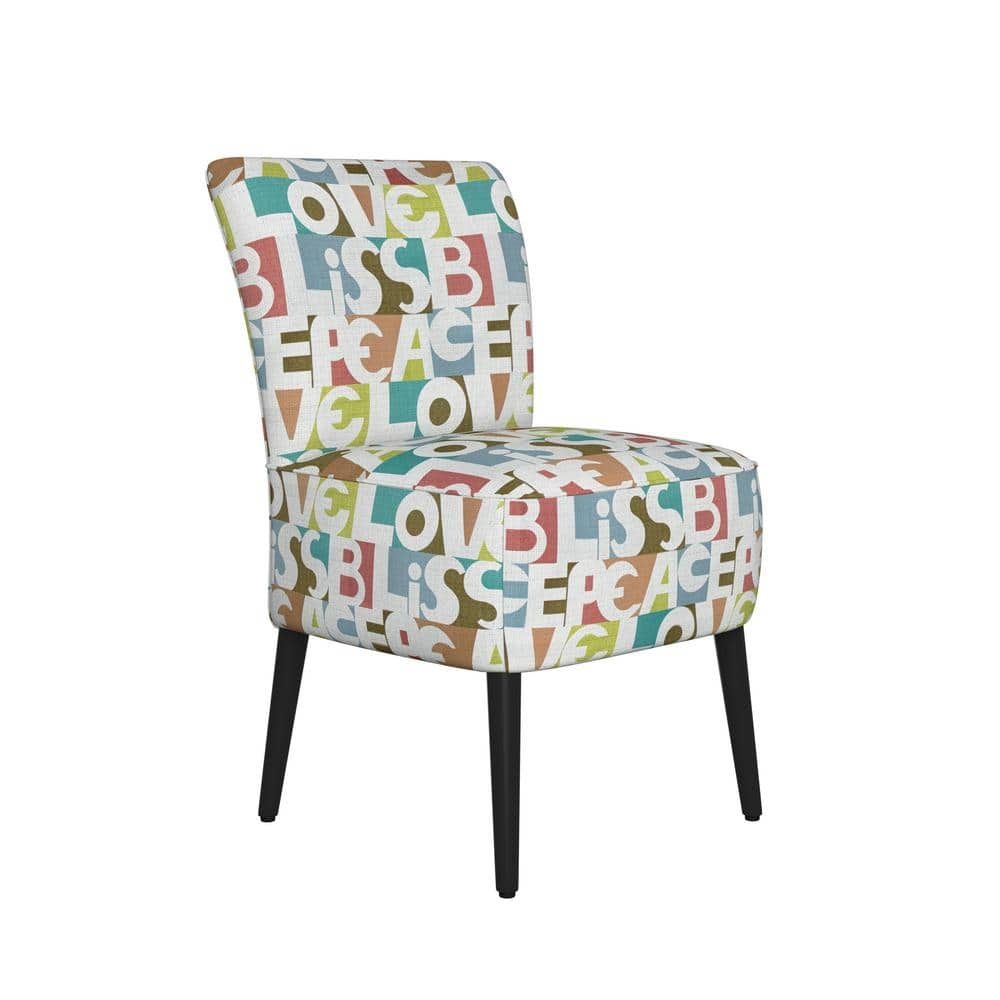 Handy Living Julianna Modern Multi Script Printed Fabric Slipper Chair, Multi-colored Script Printed Fabric