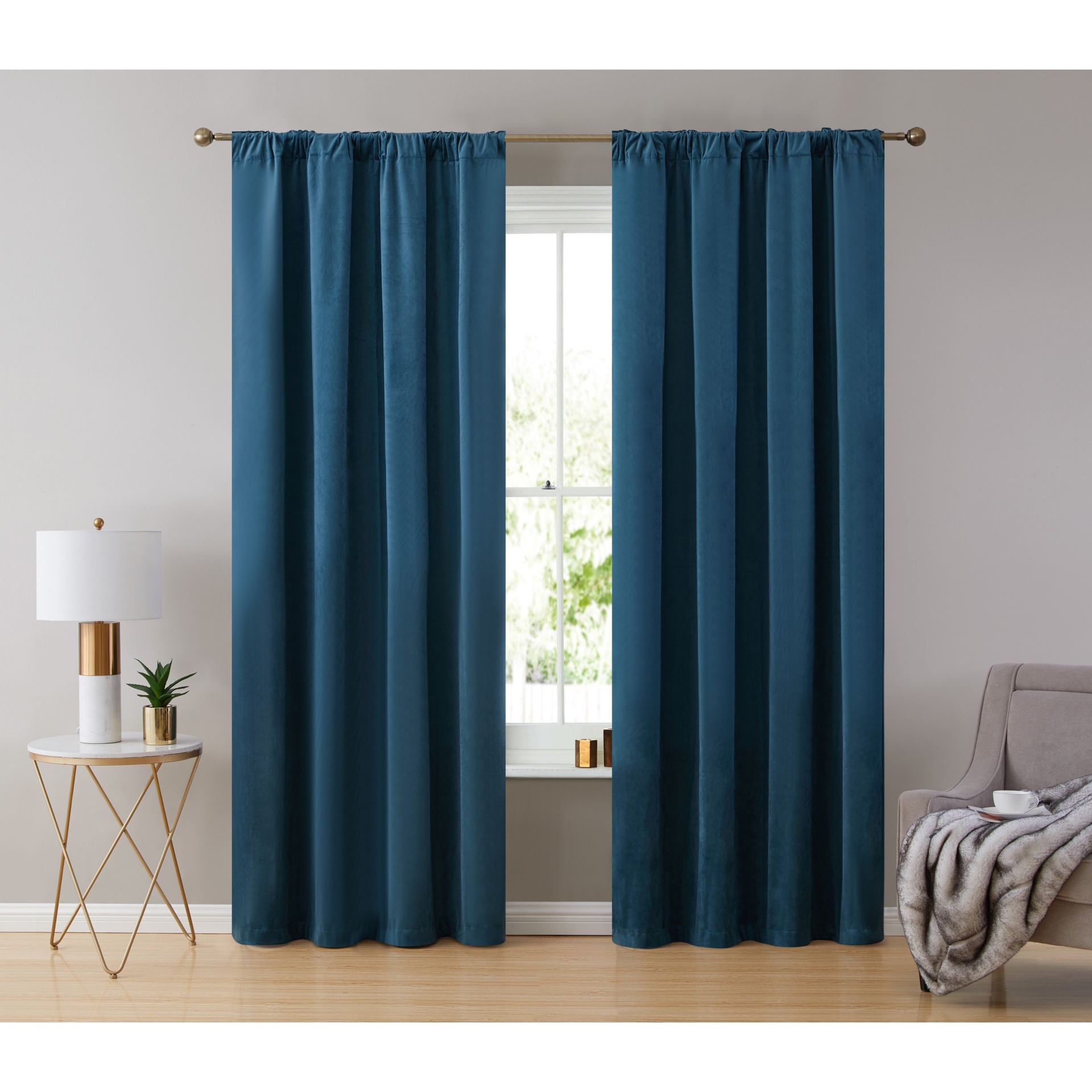 Home & Linens Oslo Velvet Back Tab Rod Pocket Window Treatment Curtain Panels Bedroom & Living Room - Set of 2