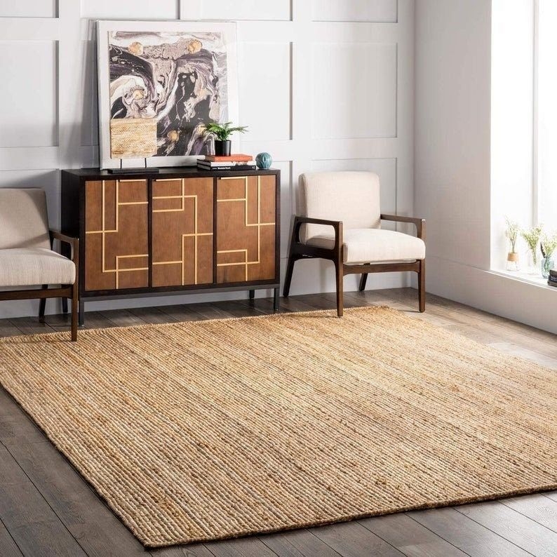 IndianRugCrafts - Natural Fiber Collection Handmade Boho Fringe Woven Jute Area Rug, Solid Hemp Jute Rug Flatweave jute runner rug