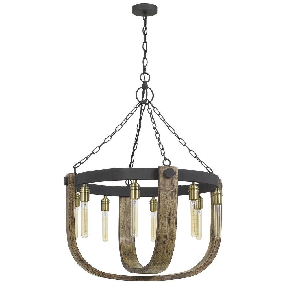 Intersected Double U Shaped Wooden Chandelier with Metal Frame, Brown (Brown)