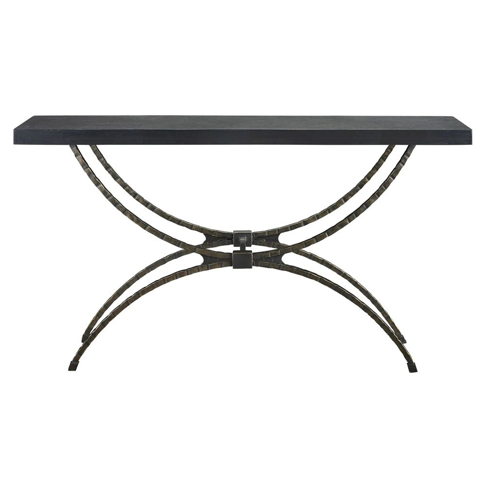 Kathy Kuo Home Lydia Industrial Loft Black Metal Rectangular Console Table | Metal/Bronze