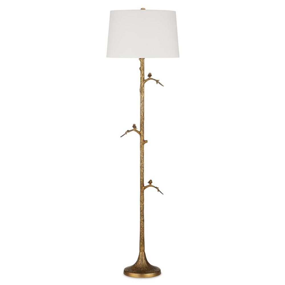 Kathy Kuo Home Porto French Country Antique Brass Aluminum Branch Floor Lamp | Yellow/Gold