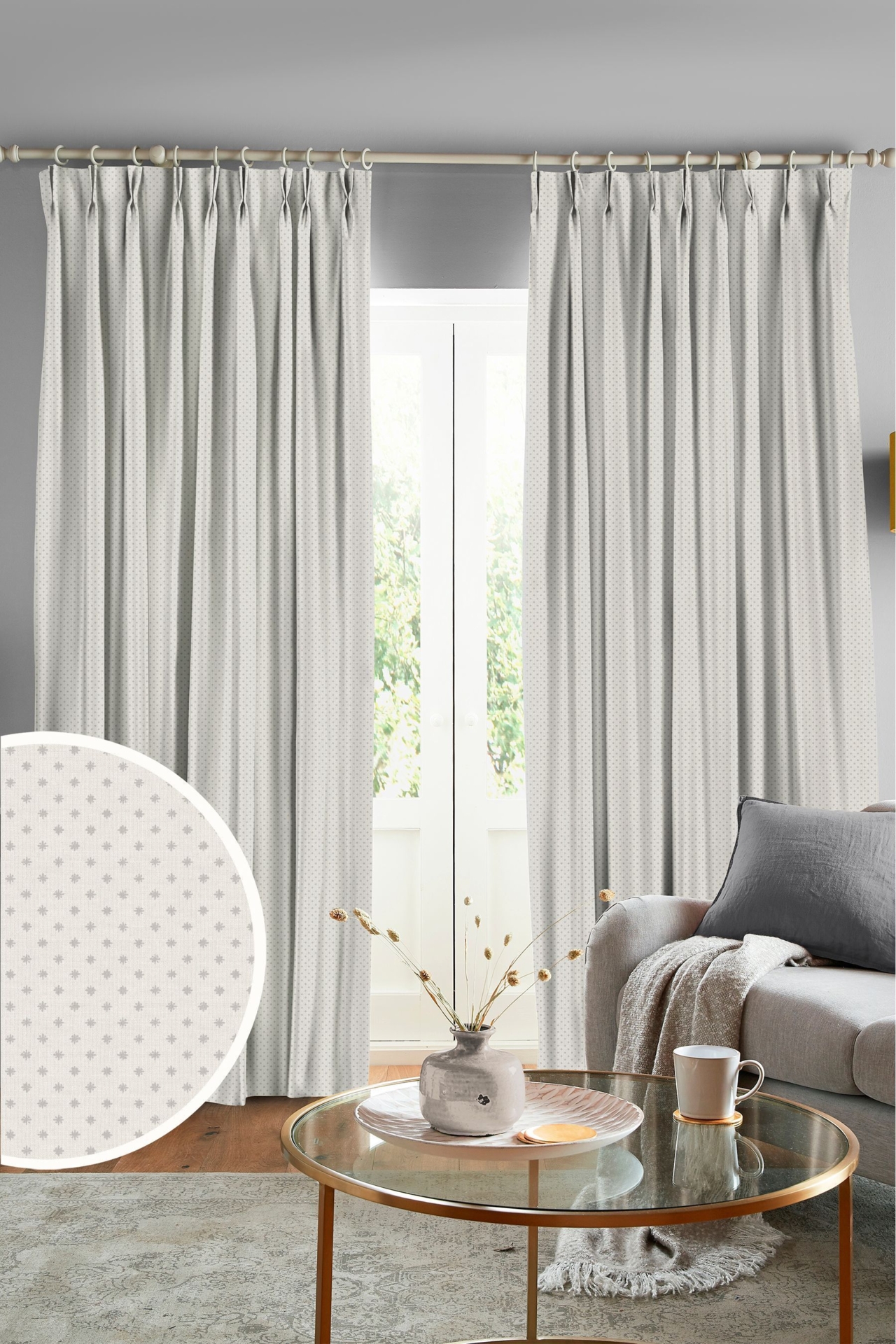 Laura Ashley Silver Louise Star Made To Measure Curtains - Silver