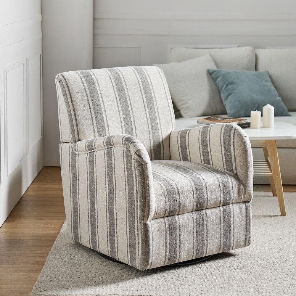 Livia Transitional 360-Degree Swivel Armchair With Jacobean Strip Pattern | HULALA HOME-GREY
