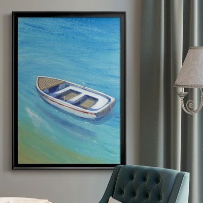 Longshore Tides Anchored Dingy I - Picture Frame Painting on Canvas & Fabric in Blue / White, Size 24.5 H x 18.5 W x 1.0 D in | Wayfair | Home Decor