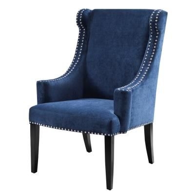 Madison Park Lucy Blue Upholstered High Back Curved Club Arm Wingback Chair