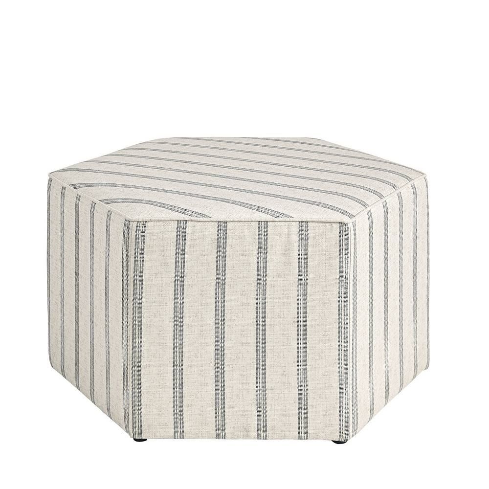 Martha Stewart Ellen Striped Hexagon Upholstered Ottoman, Beig/Green
