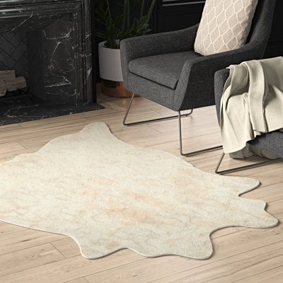 Mercury Row Hand-Tufted Faux Cowhide Ivory Area Rug Faux Fur/Cowhide in White, Size 72.0 H x 60.0 W x 0.25 D in | Wayfair