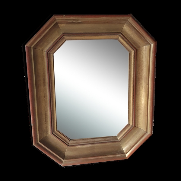 Miroir rectangulaire bois peint marron dor