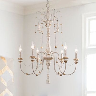 Ophelia & Co. Alessandro 6 - Light Unique Classic Chandelier Wood / Metal in Gray / Yellow | Wayfair