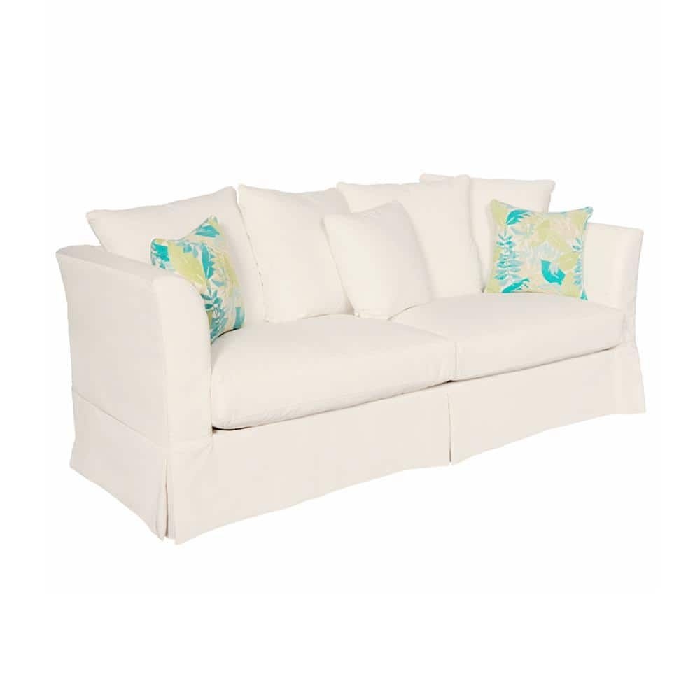 Padma's Plantation Sunset Beach 85 in. Canvas White Solid Sunbrella Fabric 2-Seater English Rolled Arm Sofa with Polyureathane Foam