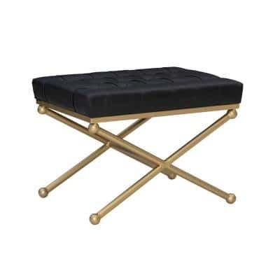 Powell Company Kelli Black Faux Leather Button Tufted Ottoman