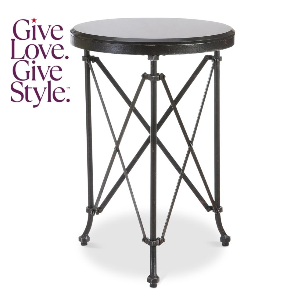 Round Metal Table with Marble Top - Black