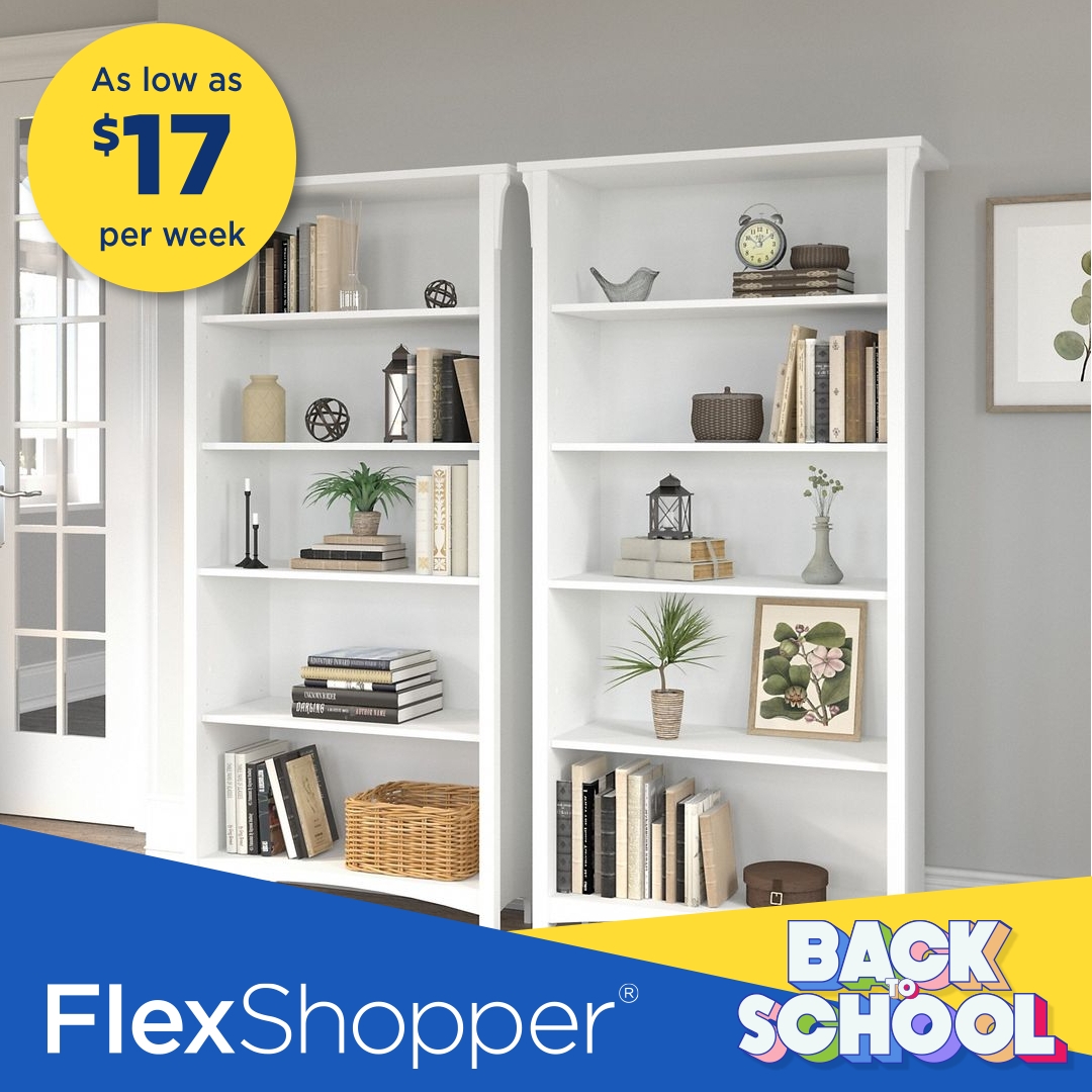 Salinas Tall 5-Shelf Bookcase (Set of 2) by Bush Furniture - White