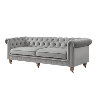 Shabby Chic Macey 33.5 in. Width Grey Velvet Button Tufted 2-Seats Chesterfield Sofa