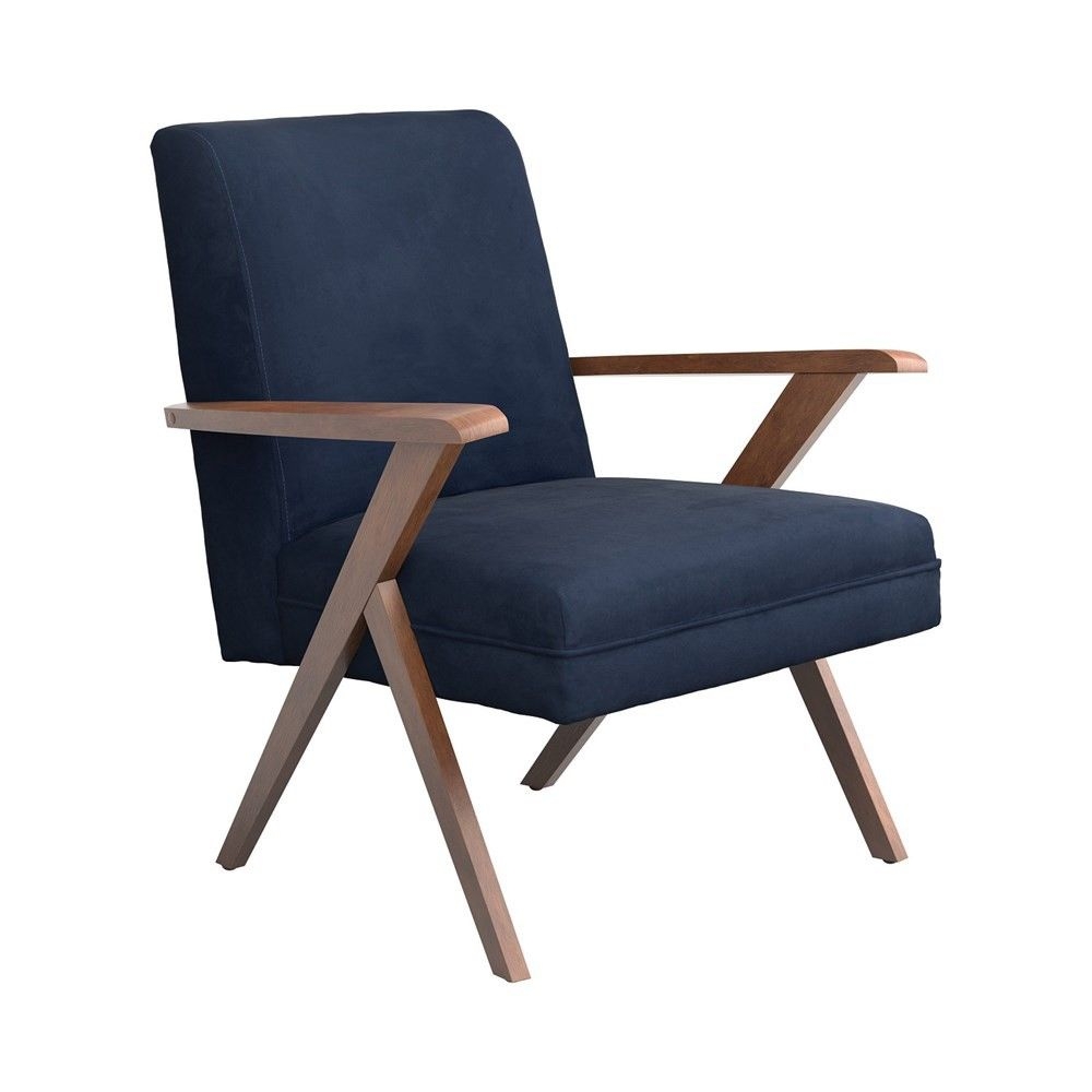 Simple Relax Wooden Arms Accent Chair in Dark Blue
