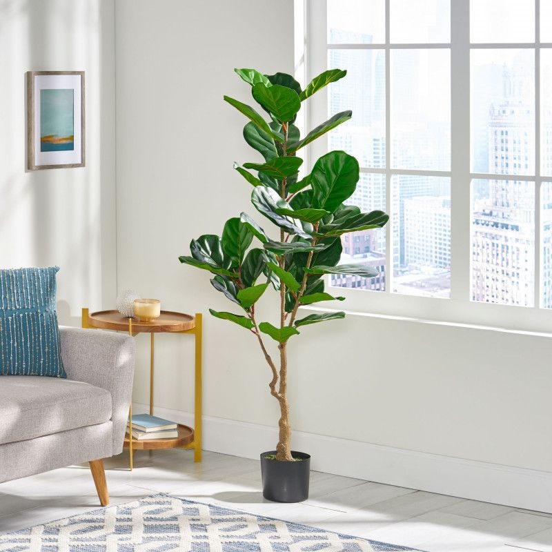 Socorro 5' x 2' Artificial Fiddle-Leaf Fig Tree, Green in Green/Black by Noble House