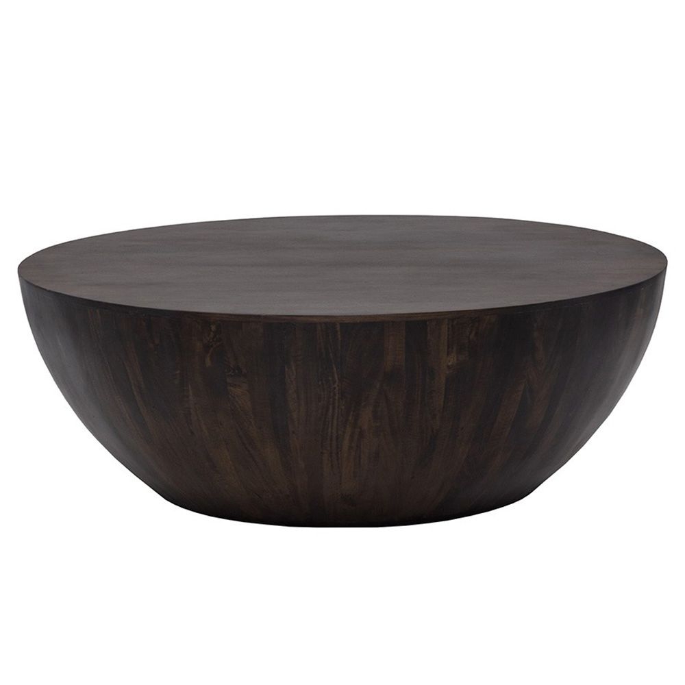 Sunpan Kinsley Rustic Lodge Dark Brown Solid Wood Round Drum Coffee Table - Small