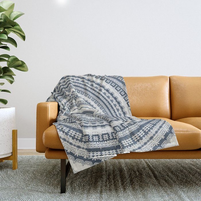 Throw Blanket | Detailed Blue White Mandala by Sheila Wenzel Ganny - 51" x 60" Blanket - Society6