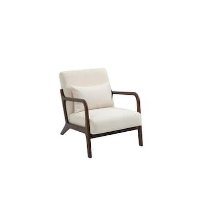 TIRAMISUBEST TD Garden Mid Century Modern Outdoor Lounge Chair with Walnut Frame and White Cushion Relaxing Garden Armchair