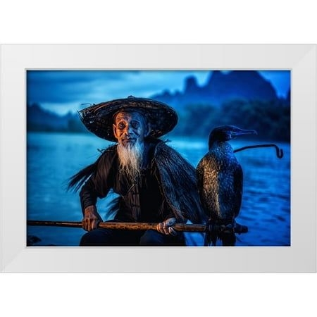 Whanset, Chanwit 32x23 White Modern Wood Framed Museum Art Print Titled - Cormorant Fisherman, Size:32 x 23