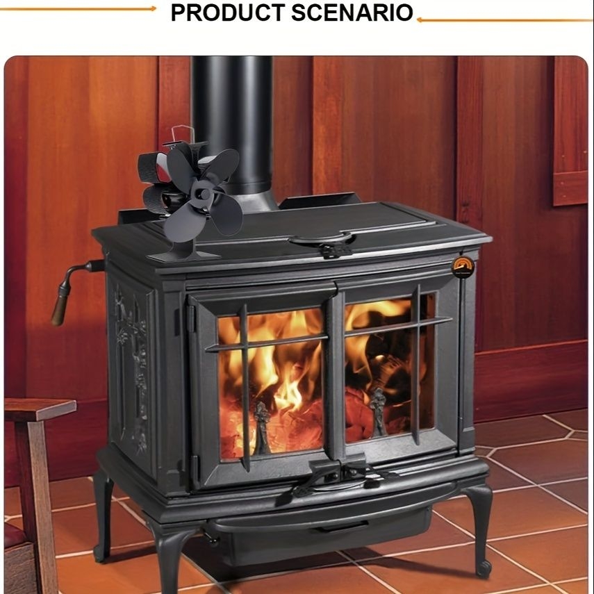 1 Ventilador De Estufa De 4 Aspas, Ventilador De Estufa De Lea De Calidad Superior, Lea Accionada Por Calor, Bajo Nivel De Ruido, Ecolgico, Promueve La Circulacin De Aire Caliente En Invierno, Ventilador Para Chimenea, V