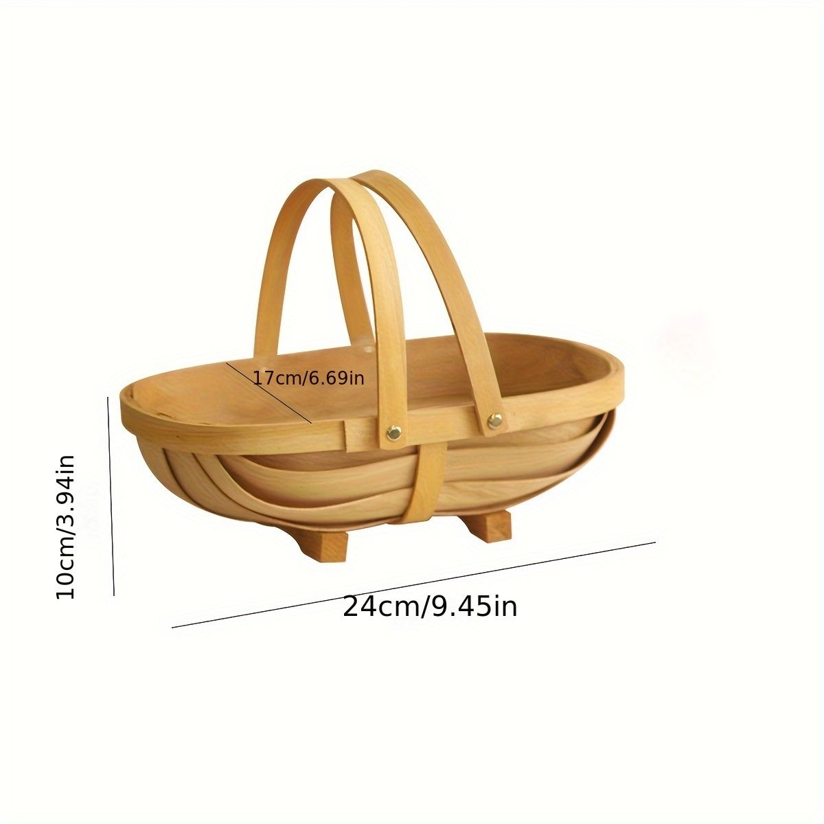 1pc Vintage Boat Shaped Basket, Woven Storage Basket With Handle, Wooden Chip Tote Basket, Picnic Snacks Fruits Vegetables Storage Basket, Kitchen Bedroom Living Room Accessories, Home Organization And Storage Supplies,