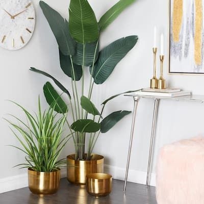 9 in., 7 in., and 6 in. Small Gold Metal Indoor Outdoor Planter (3- Pack)
