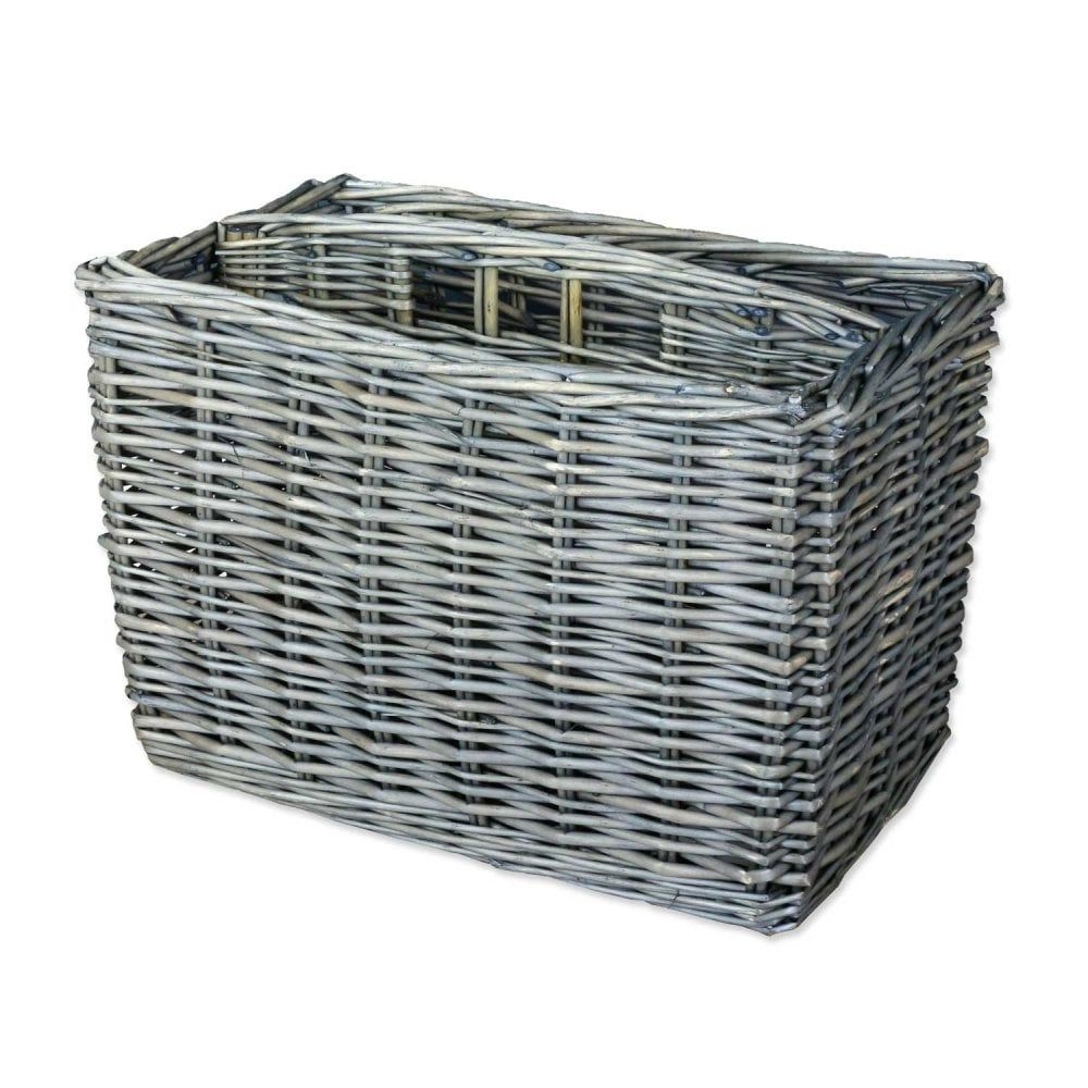 Antique Wash Tall Wicker Magazine Basket