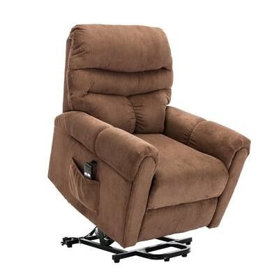 Boyel Living 34 in. W Coffee Power Lift Corduroy Fabric Assist Standard Recliner Chair For Elderly, Brown
