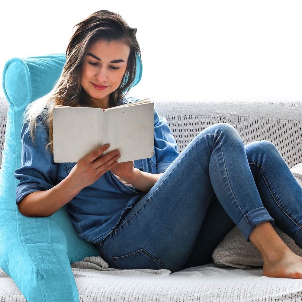 Cheer Collection Extra Large Memory Foam TV and Reading Backrest Pillow with Detachable Bolster (Sky Blue)