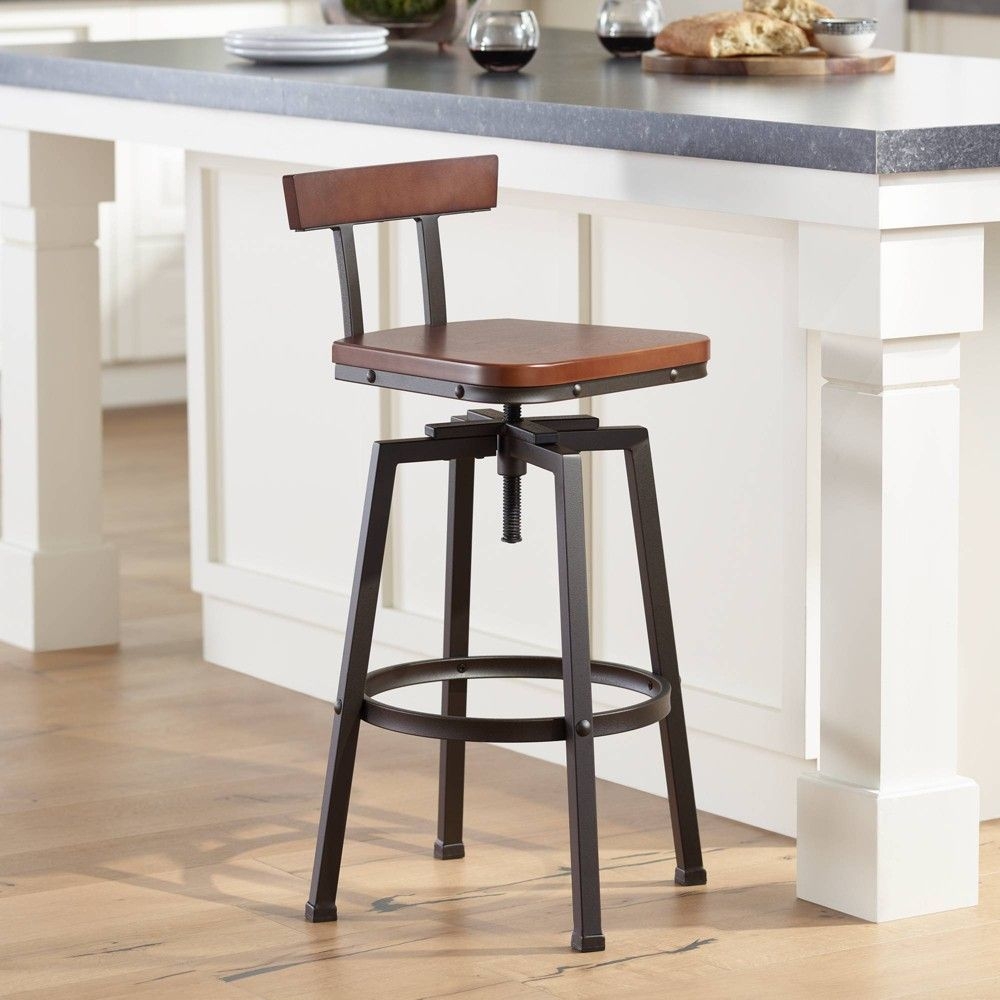 Elm Lane Bronze Swivel Bar Stool Brown 29 1/2" High Industrial with Backrest Footrest for Kitchen Counter Height Island Home Shed