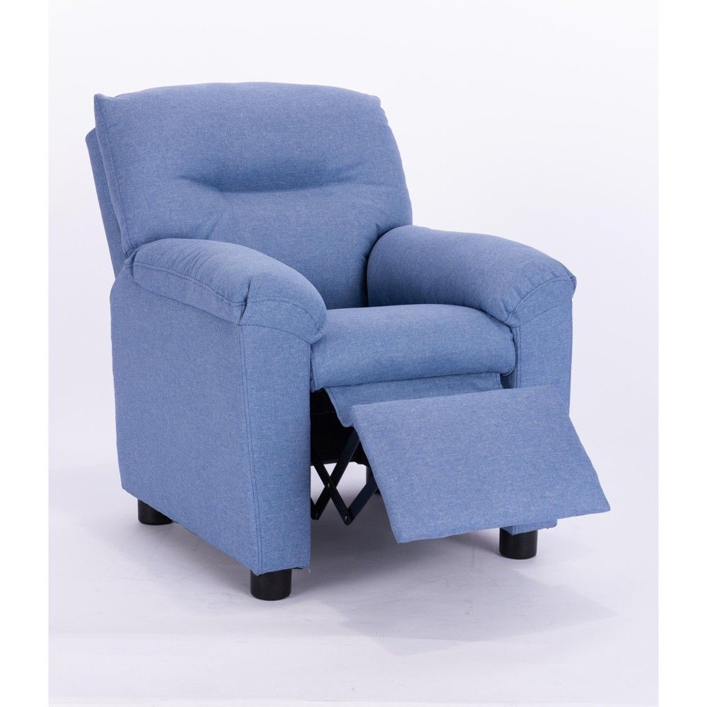 FC Design Modern Kids Recliner Sofa Chair with Pillow Top Armrest and Footrest in Light Blue Finish