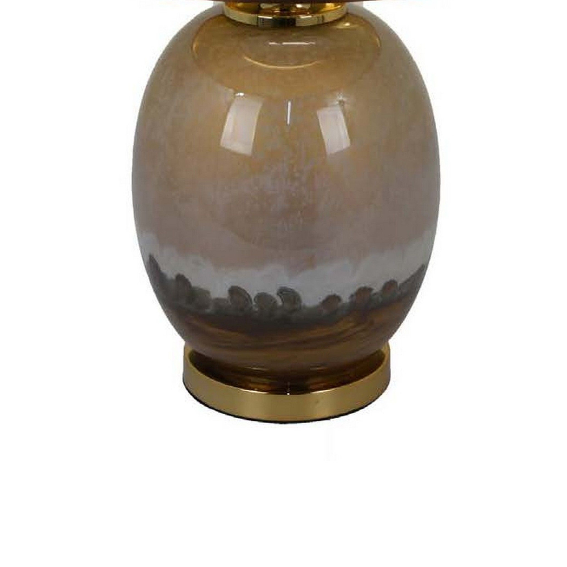 Gia 23 Inch 22.75" High Table Lamp, Drum Shade, Curved Round Glass Body, Brown Finish - Benzara | Mathis Home