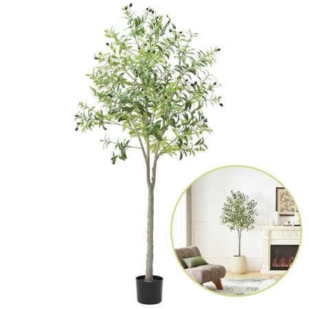 Green Artificial 0live Tree 6ft Large Tall Indoor Faux Plants for Home Decor Thicken Trunk Adjustbale Branch Big Olive, Size:6'