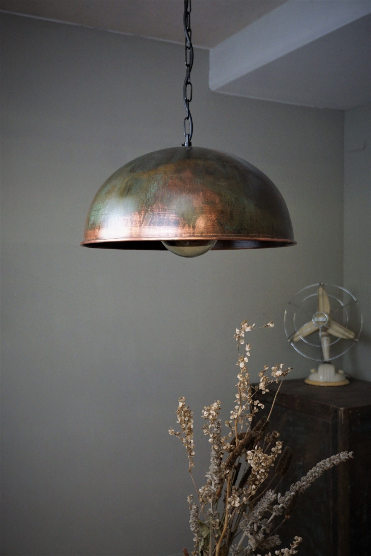 Industrial lighting , Copper lamp ,Patina Light fixture ,Rustic chandelier , Farmhouse lighting ,Pendant light, three bulbs