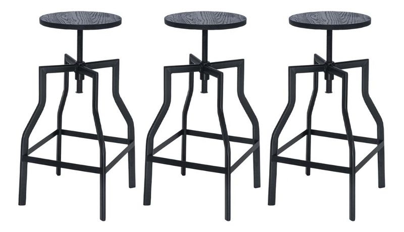 Kit 3 Banquetas Altas Retro Loft Bancada Industrial Turner Cor Preto