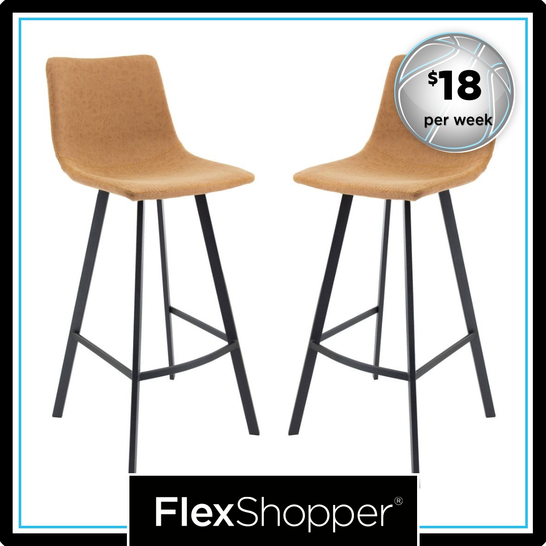 Leisuremod Elland Modern Leather Bar Stool with Black Legs Set of 2 - 29.9 - Light Brown